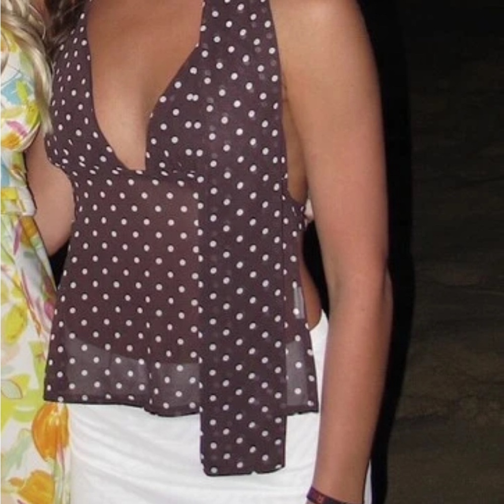 Elegant Brown Polka Dot Halter Blouse